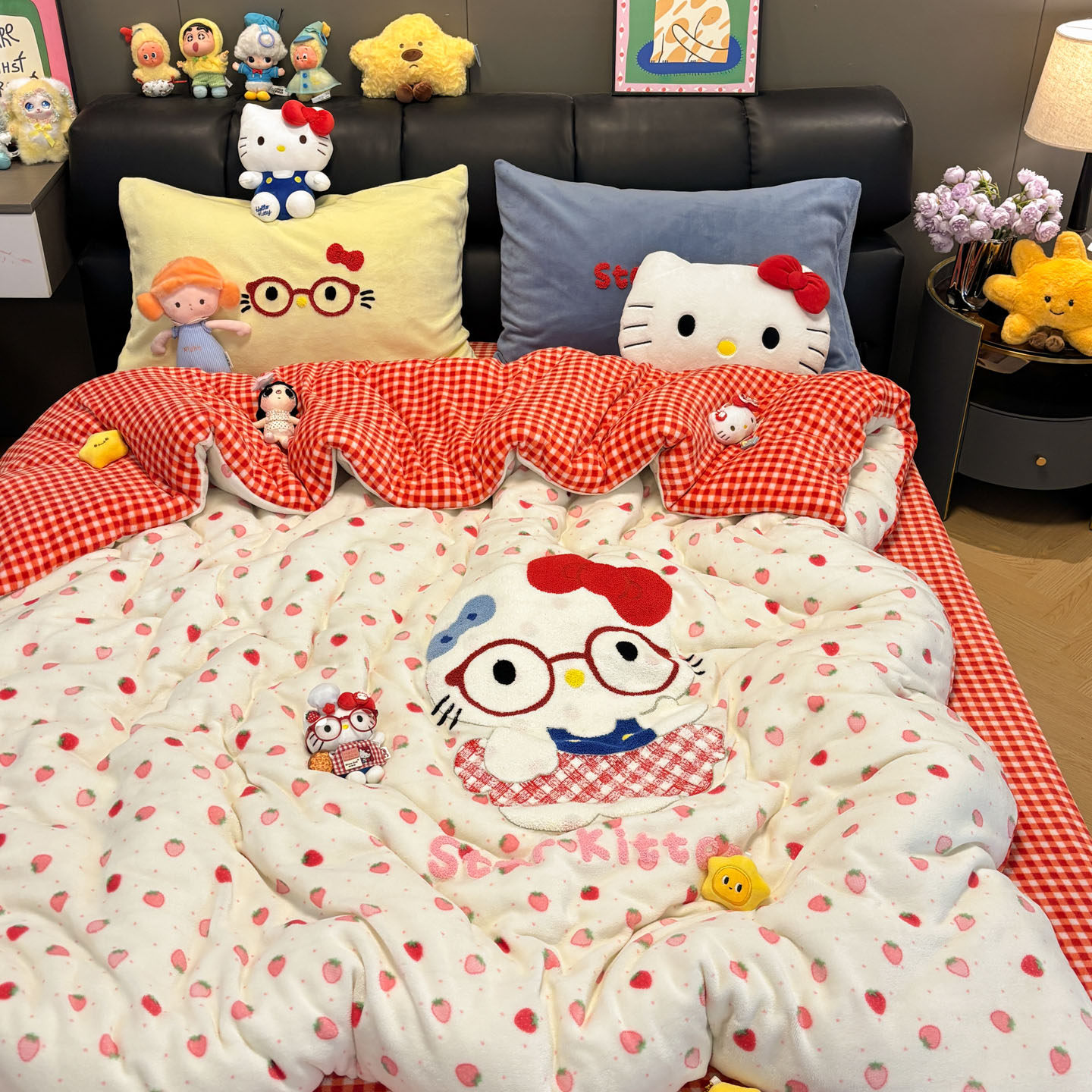 少女加厚立体贴布绣牛奶绒四件套