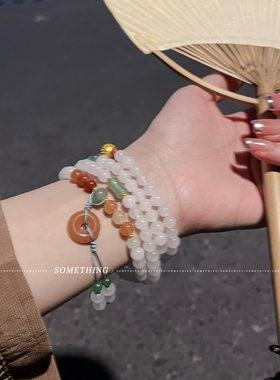 新中式金丝玉白色多圈手链