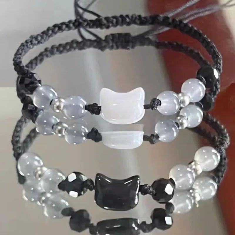 2pcs Natural Moonstone Obsidian Bracelets Couple Minimalist