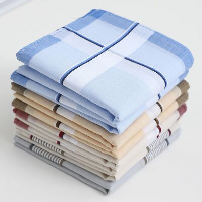 12 Packs of Men's Pure Cotton Handkerchiefs, Classic Plaid S
