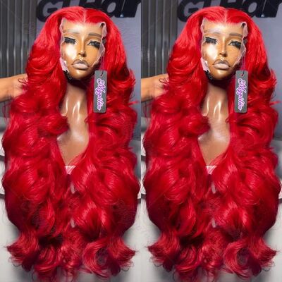 30 40 Inch Hot Red 13x6 Hd Lace Frontal Wigs Human Hair Wig