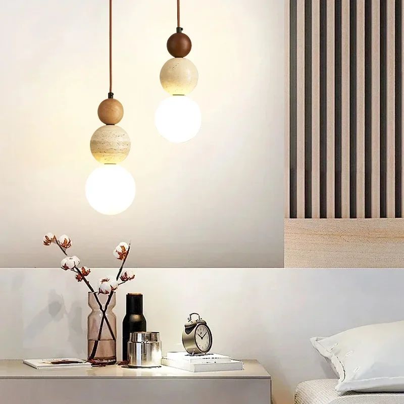 Cream Style Pendant Lamp Bedroom Bedside Led Chandelier Ston