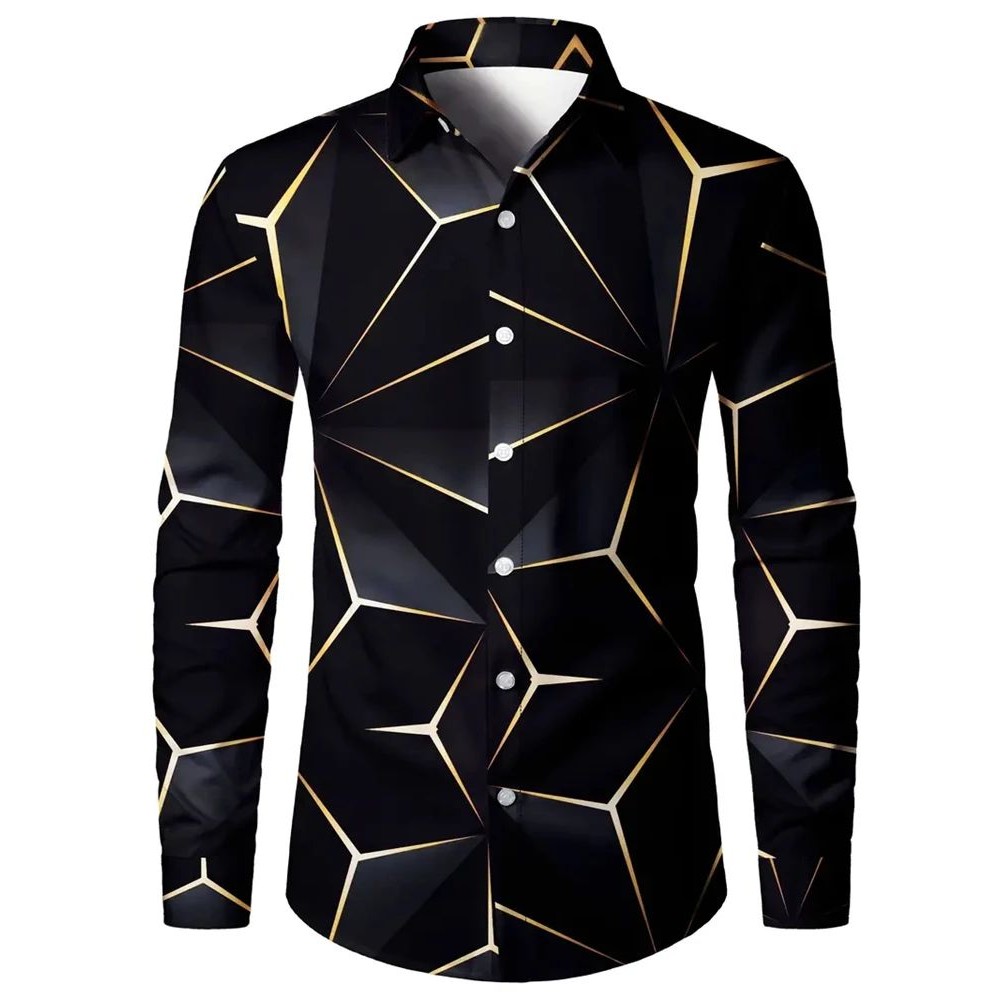 Men's 3D Textured Printed Casual Shirt Buttoned Long Sleeve
