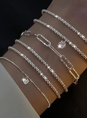 6Pcs 925 Sterling Silver Rhinestone Bracelets for Women Girl