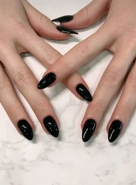 24 Artificial Acrylic Black Square Head Fake Nails Long Ball