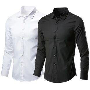 Men's Long Sleeve White Shirt Casual Business Formal Slim Fi