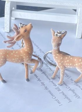 Cute 3D Christmas Elk Keychains Key Ring For Women Men Kawai