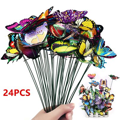 24Pcs/set Butterflies Garden Yard Planter Colorful Whimsical
