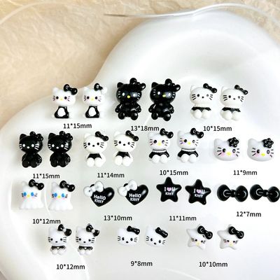 50Pcs Black and White  Kitty Nail Charms Cute 3D Heart and B