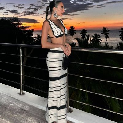 Summer Knitted Beach Skirt Sets Women Sexy Backless Slim Boh