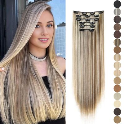 Synthetic 24Inch 16 Clips in Hair Extensions Long Straight H