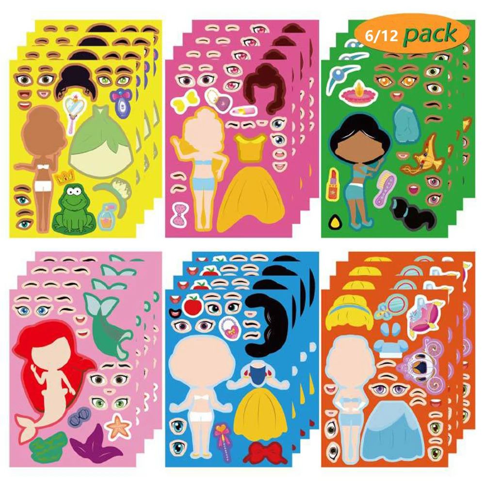 6/12Sheets Cute  Princess Puzzle ers Children Game Make-a-Fa