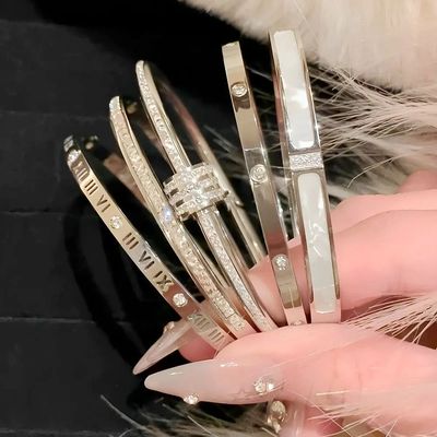 Yupsk 5Pcs/set Silver Color Stainless Steel Bracelet Shiny Z