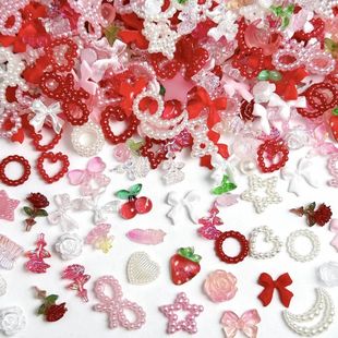 Random Mixed Sweet Red White Series Nail Charms 3D Resin Hol