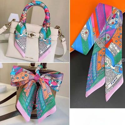 French Retro Print Tying and Wrapping Handle Ribbon Women's
