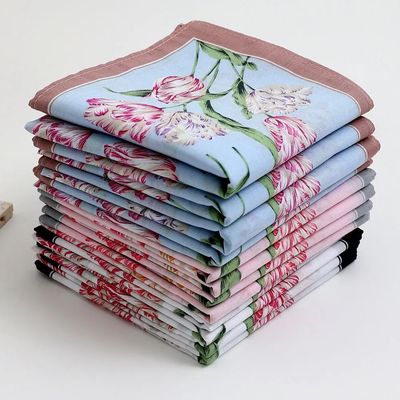 3 Packs of Elegant Flower Handkerchiefs for Women, Pure Cott