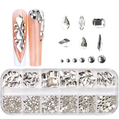 12 Grids Clear Mixed Sizes Nail Art Rhinestones Crystal 3D G