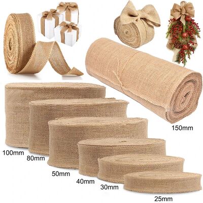 25-150MM Natural Burlap Fabric Jute Craft Ribbon Hessian Lac