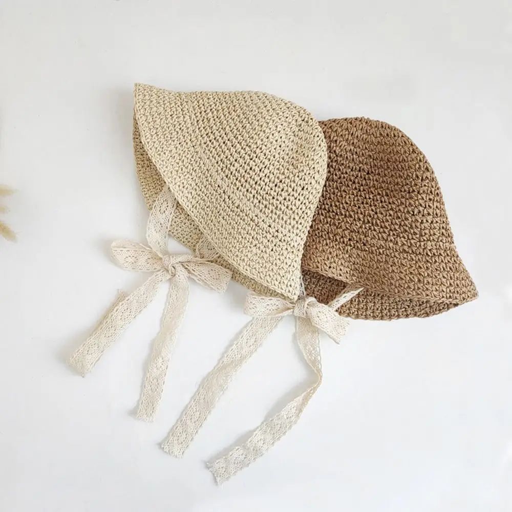 Fashion Lace Baby Hat Summer Straw Bow Baby Girl Cap Beach C