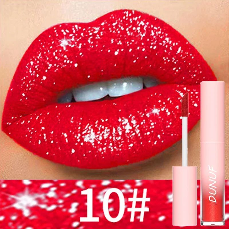 18 Color Sexy Red Diamond Glitter Lip Gloss Metallic Waterpr