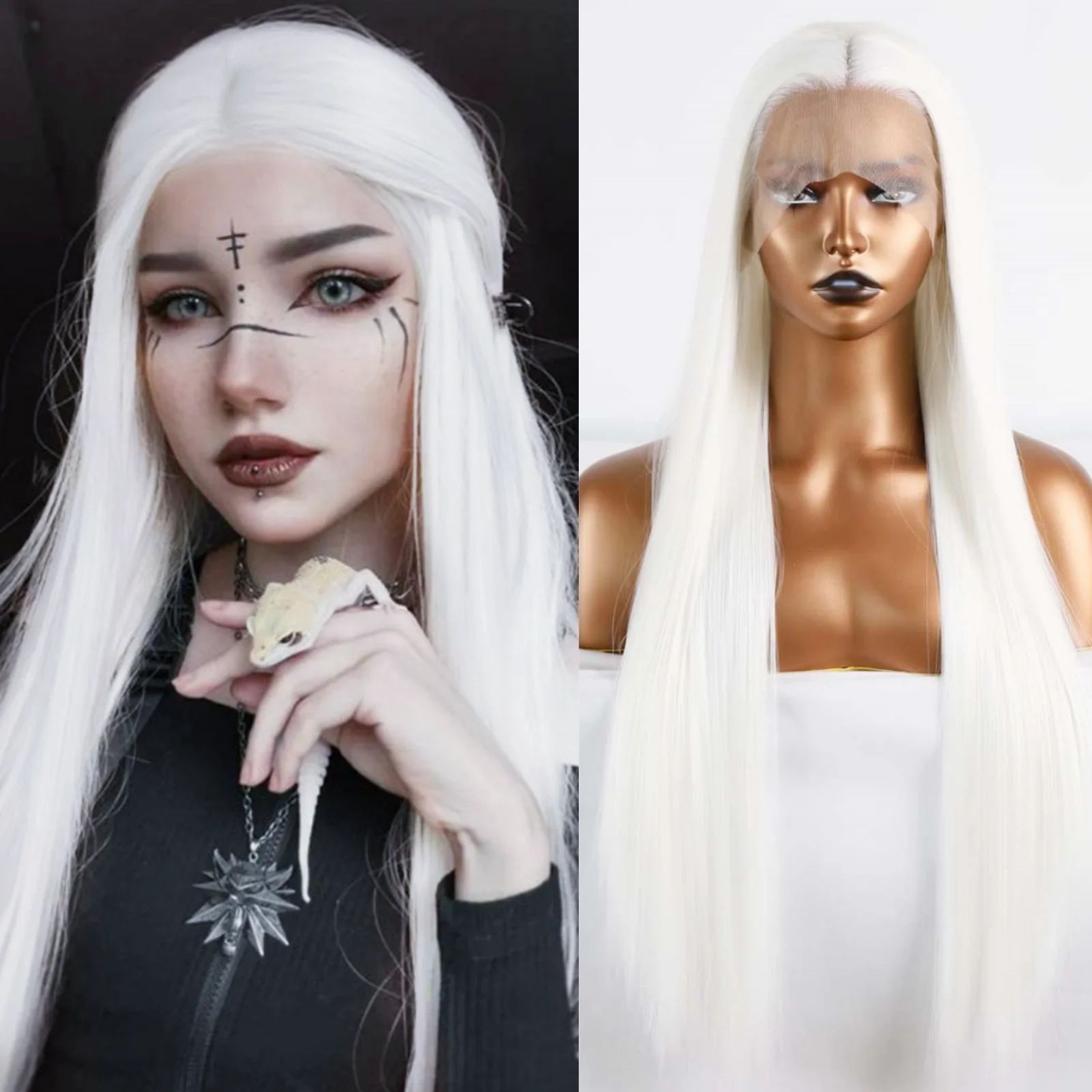White Wig Straight Synthetic Lace Front Wig Glueless Wigs Re