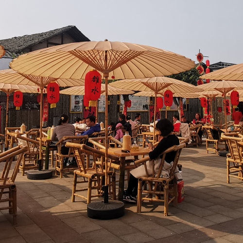 户外庭院复古黄大油纸伞围炉煮茶