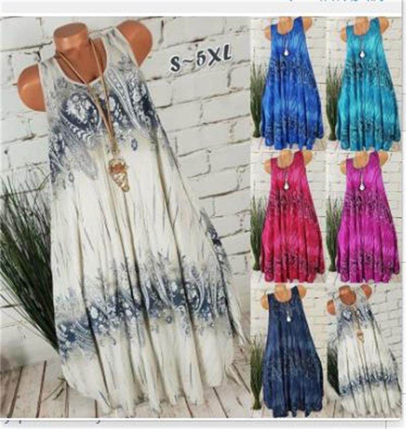 S-5xl胖mm数码印花无袖连衣裙女2022summer women casual dresses