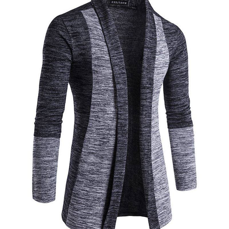 Men's Sweater Long 开衫男米色酒红藏蓝色深灰时尚翻领针织