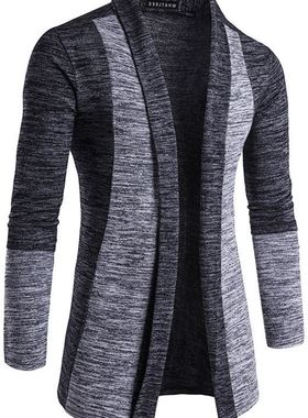 Men's Sweater Long 开衫男米色酒红藏蓝色深灰时尚翻领针织
