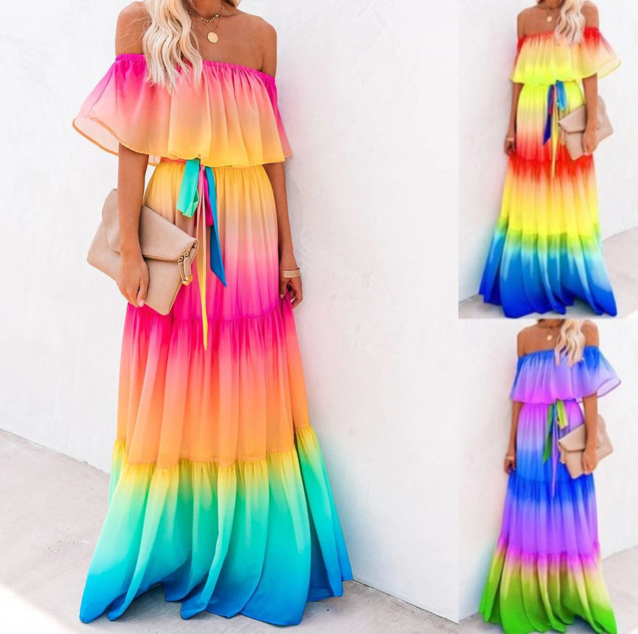 2022 summer ladies tie-dye stitching print sexy dress连衣裙