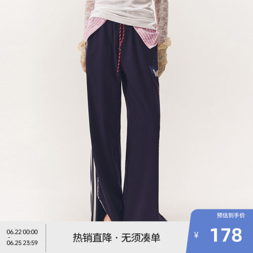 【啄木鸟伍迪联名】BEASTER蕾丝花边休闲裤女刺绣开叉修身长裤