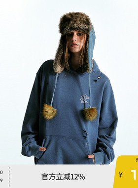 BEASTER复古雪花工艺连帽卫衣男美式25秋冬新款印花图案破洞上衣