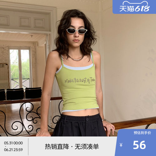 BEASTER趣味文字胶印时尚吊带女25年夏季新款修身内搭上衣