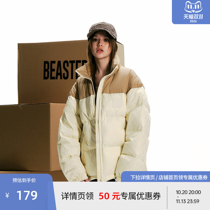 BEASTER奥莱潮牌情侣羽绒服外套男女白鸭绒美式复古暖冬装
