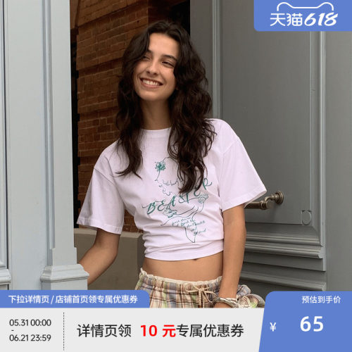 BEASTER重磅胶印图案纯棉短袖T恤女舒适透气25年夏季新款白色上衣