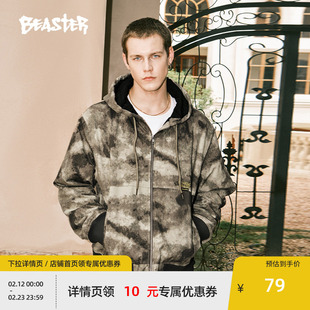 BEASTER奥莱刺绣运动棉衣男款冬款宽松短款连帽棉服迷彩工装外套