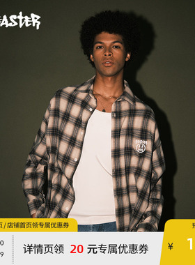 BEASTER复古格子衬衫男长袖logo刺绣上衣美式潮牌情侣外套