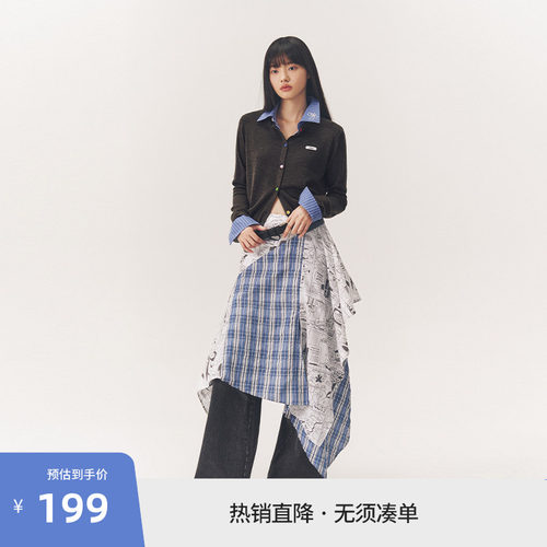 【啄木鸟伍迪联名】BEASTER格纹不对称半身裙女25新款高级感裙子