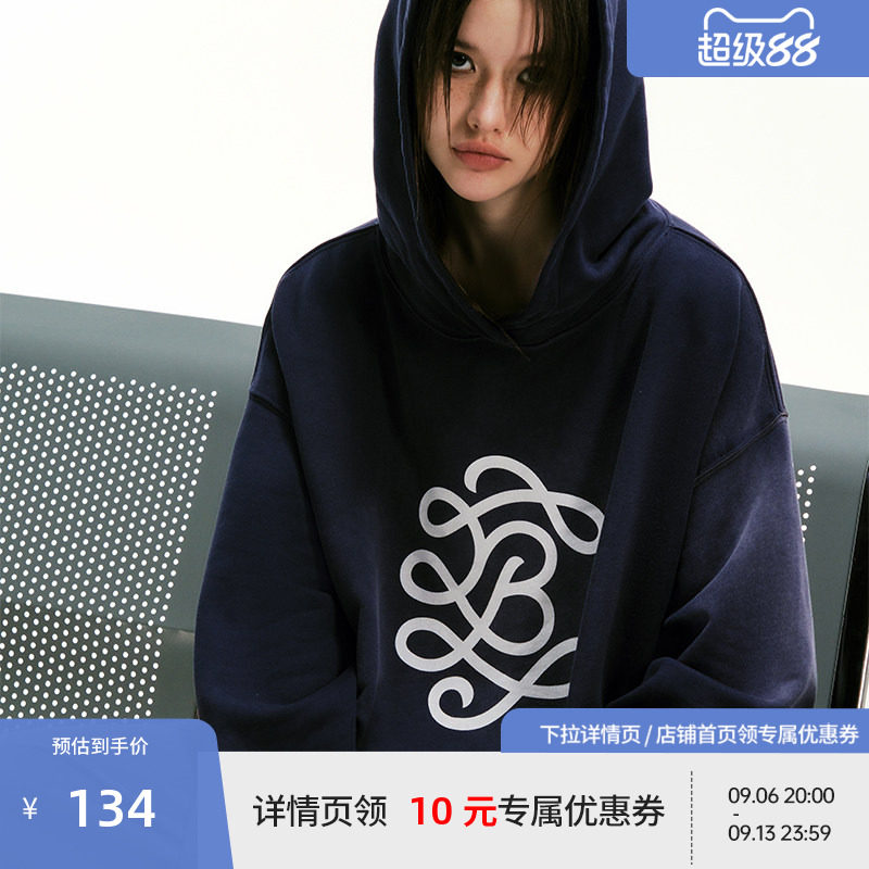 BEASTER白墨印花做旧卫衣男款连帽纯棉重磅美式秋季新款套头上衣图片