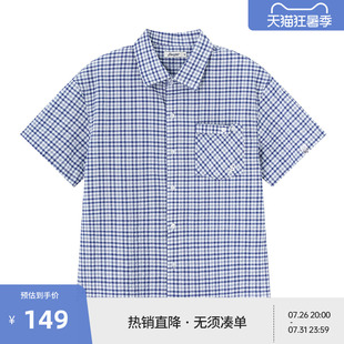 BEASTER舒适肌理格纹短袖衬衫男26年夏季新款刺绣蓝色上衣女