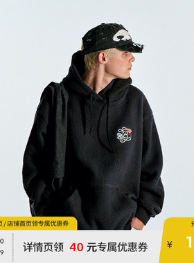 BEASTER刺绣仿羊羔绒连帽卫衣男美式休闲25年秋冬新款保暖上衣