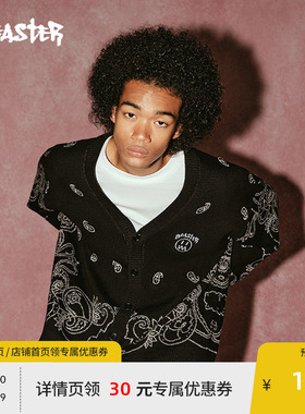 BEASTER奥莱国潮针织开衫男秋新款腰果花提花美式复古毛衣外套女