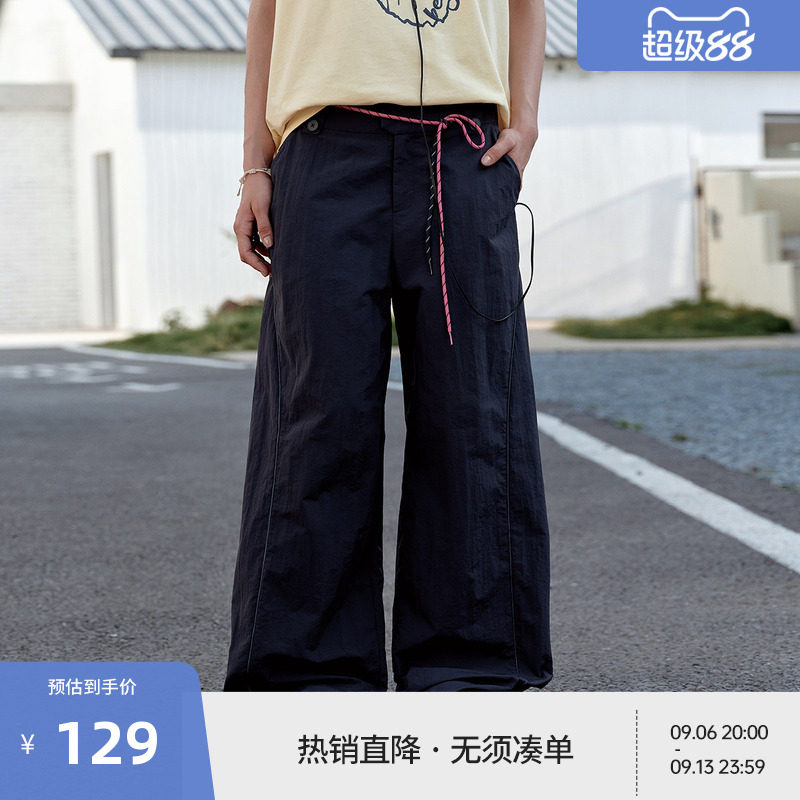 BEASTER刺绣阔腿轻薄款休闲裤男女情侣款夏25新微阔腿宽松长裤子图片