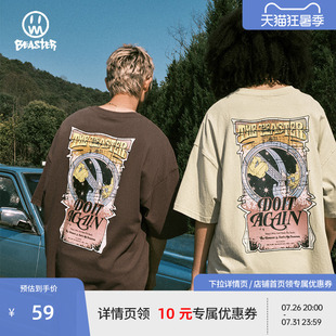 BEASTER印花男士短袖t恤男夏季新款潮牌美式复古街头情侣装上衣