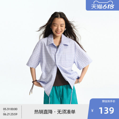 BEASTER下摆抽绳百搭格纹衬衫男美式宽松刺绣logo25新款情侣上衣