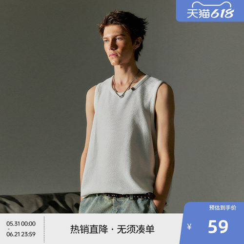 BEASTER肌理感金属卡扣背心夏新款美式休闲宽松潮牌针织上衣