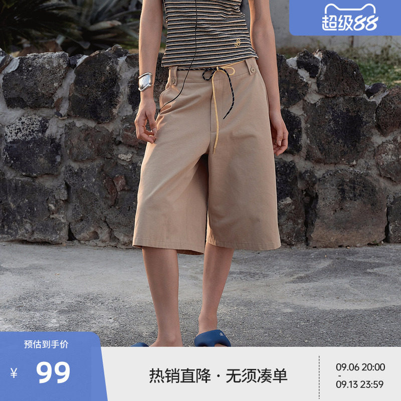 BEASTER卡其色休闲短裤薄女2025夏日度假工装风刺绣百搭五分裤子图片