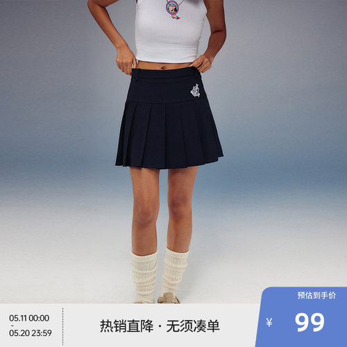 【大力水手联名】BEASTER船锚logo刺绣百褶裙女夏新款抗皱半身裙