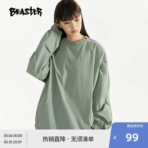BEASTER反光印花套头夹克夏季新款美式休闲潮牌圆领情侣上衣