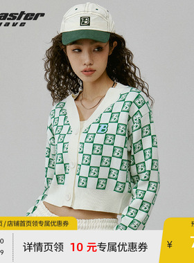 BEASTER奥莱2023SS棋盘格开衫针织外套短款毛衣女新款上衣